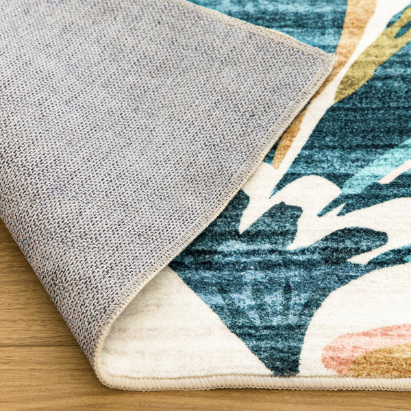 Extra Large Area Rug Teal Beige Beautiful Leaves Lounges Carpet Machine Washable Mat Hallway Runner