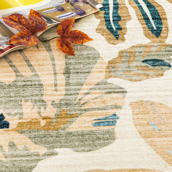 Extra Large Area Rug Teal Beige Beautiful Leaves Lounges Carpet Machine Washable Mat Hallway Runner