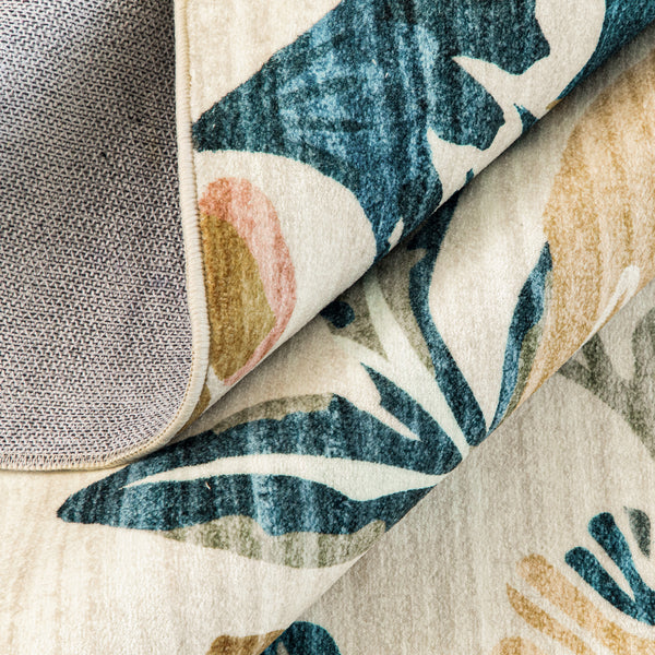 Extra Large Area Rug Teal Beige Beautiful Leaves Lounges Carpet Machine Washable Mat Hallway Runner