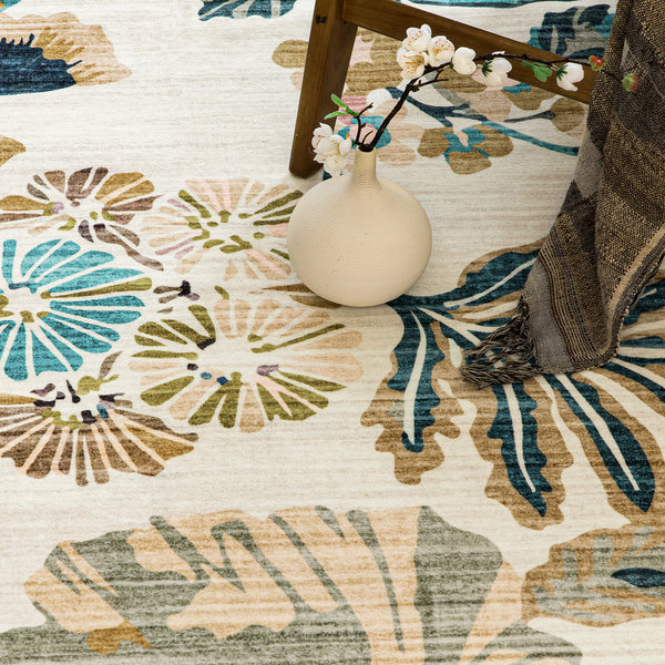 Extra Large Area Rug Teal Beige Beautiful Leaves Lounges Carpet Machine Washable Mat Hallway Runner