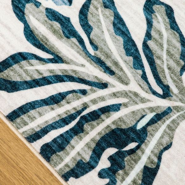Extra Large Area Rug Teal Beige Beautiful Leaves Lounges Carpet Machine Washable Mat Hallway Runner