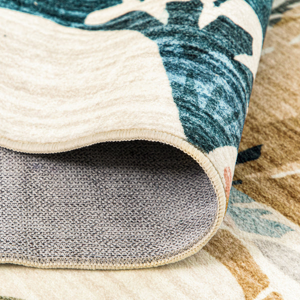 Extra Large Area Rug Teal Beige Beautiful Leaves Lounges Carpet Machine Washable Mat Hallway Runner