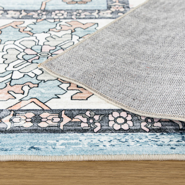 Rug Light Blue Hallway Runner Distressed Persian Carpet Washable 80x300cm - Rugaustralia