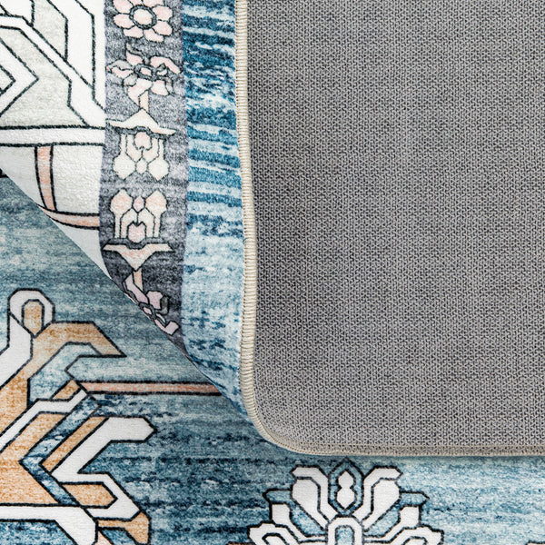 Rug Light Blue Hallway Runner Distressed Persian Carpet Washable 80x300cm - Rugaustralia