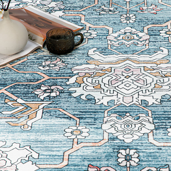 Rug Light Blue Hallway Runner Distressed Persian Carpet Washable 80x300cm - Rugaustralia