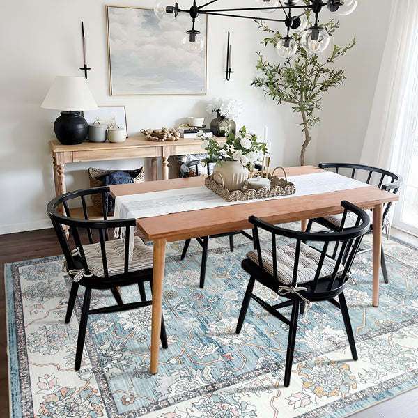 Extra Large Rug Light Blue Peony Distressed Classic Lounges Carpet Runner Machine Washable