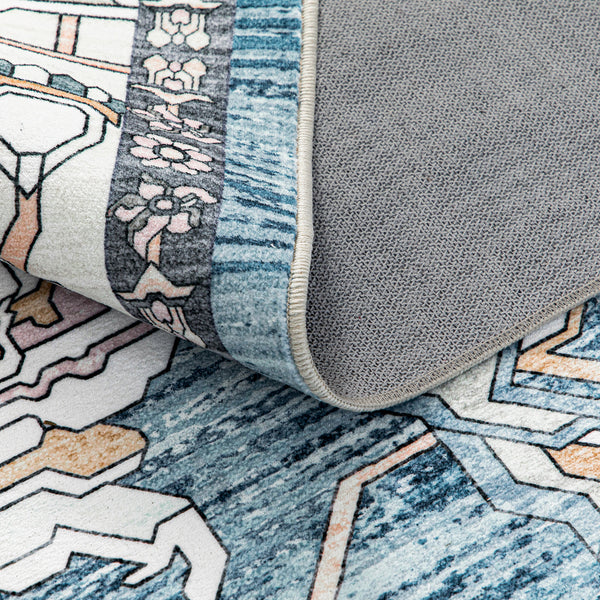 Extra Large Rug Light Blue Peony Distressed Classic Lounges Carpet Runner Machine Washable