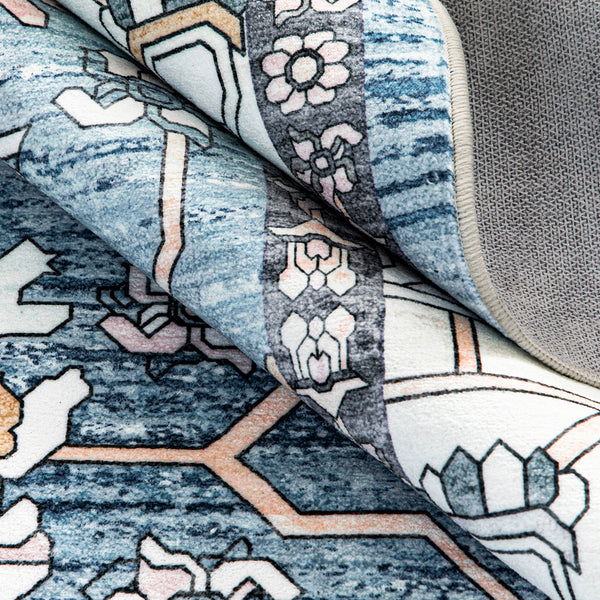 Extra Large Rug Light Blue Peony Distressed Classic Lounges Carpet Runner Machine Washable