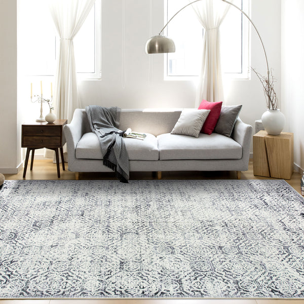 Extra Large Floor Rug Light Grey Plush Warm Geometric Diamond Carpet Machine Washable Runner