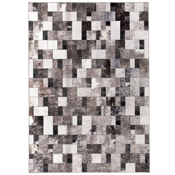Extra Large Faux Cowhide Rug Grey Grid Cow Hide Carpet Patchwork Washable Runner Machine Washable