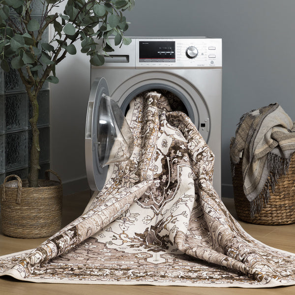 Extra Large Machine Washable Rug Camel Beige Soft Plush Traditional Carpet Non Slip Mat - Rugaustralia