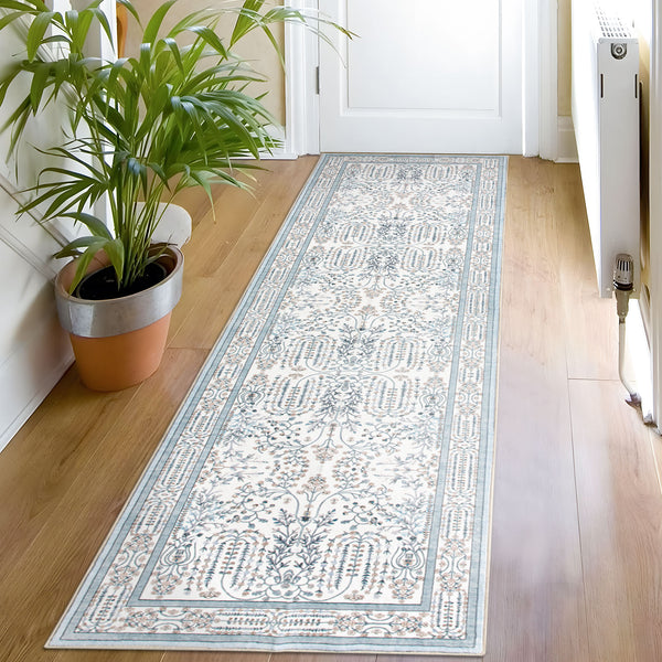 Sage Green Runner Rug Soft Plush Mat Elegant Vines Carpet Washable 80x300cm