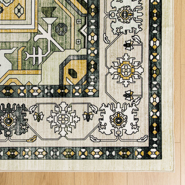 Hallway Runner Rug Mustard Green Beautiful Boho Carpet Non Slip 80x300cm