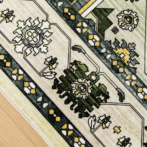 Hallway Runner Rug Mustard Green Beautiful Boho Carpet Non Slip 80x300cm