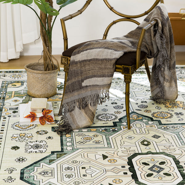 Hallway Runner Rug Mustard Green Beautiful Boho Carpet Non Slip 80x300cm