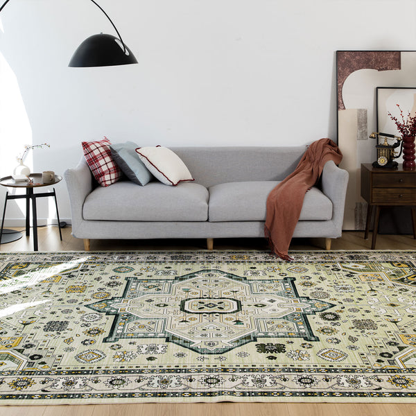 Extra Large Floor Rug Elegant Mustard Soft Plush Vintage Retro Traditional Carpet Mat Machine Washable Rugs