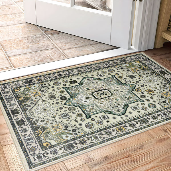 Extra Large Floor Rug Elegant Mustard Soft Plush Vintage Retro Traditional Carpet Mat Machine Washable Rugs