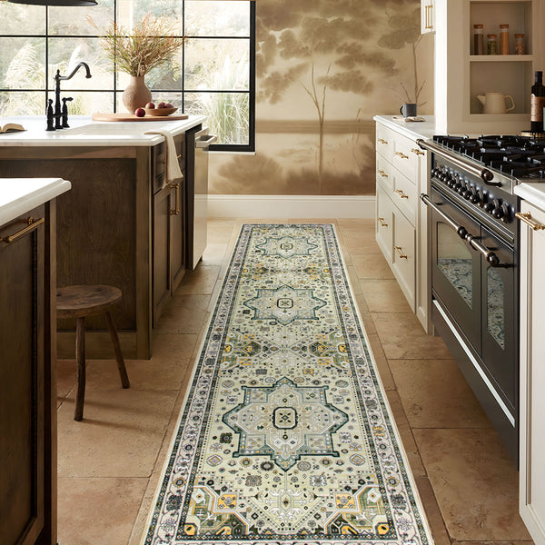 Hallway Runner Rug Mustard Green Beautiful Boho Carpet Non Slip 80x300cm