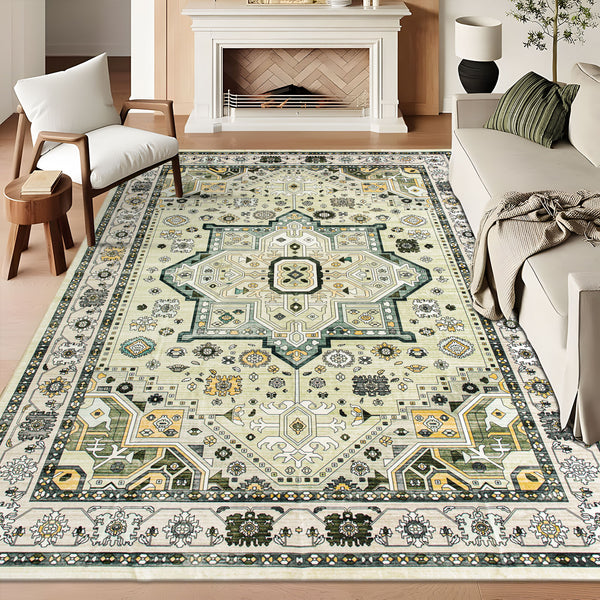 Extra Large Floor Rug Elegant Mustard Soft Plush Vintage Retro Traditional Carpet Mat Machine Washable Rugs