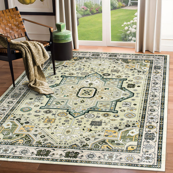 Extra Large Floor Rug Elegant Mustard Soft Plush Vintage Retro Traditional Carpet Mat Machine Washable Rugs