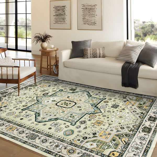 Extra Large Floor Rug Elegant Mustard Soft Plush Vintage Retro Traditional Carpet Mat Machine Washable Rugs