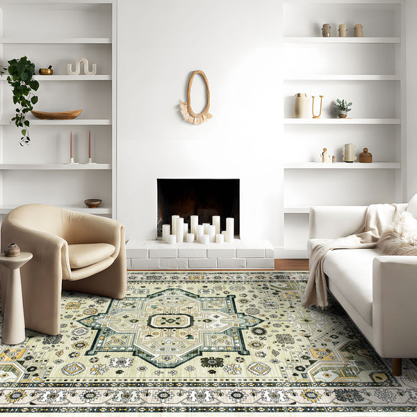 Extra Large Floor Rug Elegant Mustard Soft Plush Vintage Retro Traditional Carpet Mat Machine Washable Rugs