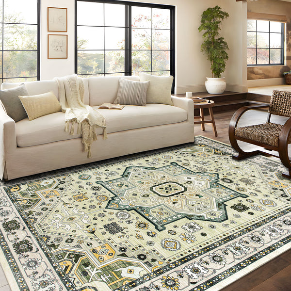 Extra Large Floor Rug Elegant Mustard Soft Plush Vintage Retro Traditional Carpet Mat Machine Washable Rugs