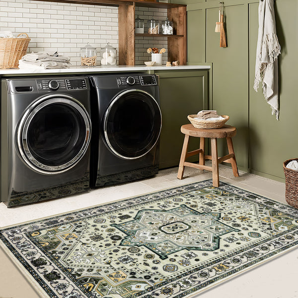 Extra Large Floor Rug Elegant Mustard Soft Plush Vintage Retro Traditional Carpet Mat Machine Washable Rugs