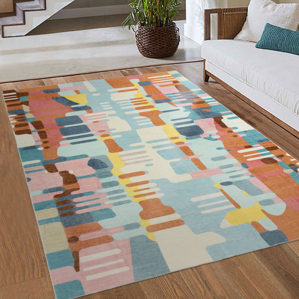 Extra Large Floor Rug Orange Multi Colored Abstract Lounges Carpet Runner Machine Washable Shaggy Rug