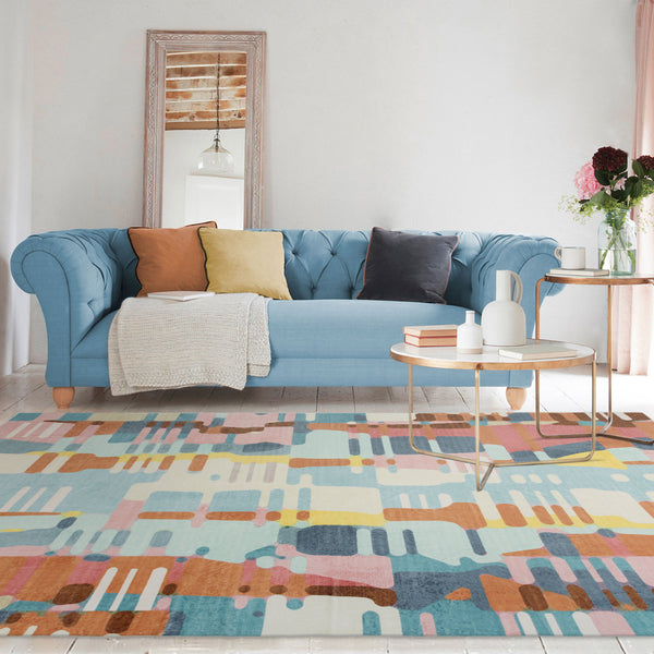 Extra Large Floor Rug Orange Multi Colored Abstract Lounges Carpet Runner Machine Washable Shaggy Rug