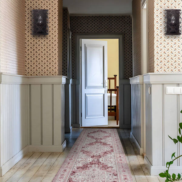 Deal Hallway Runner Pastel Pink Soft Plush Persian Rug Machine Washable Mat 80x300cm