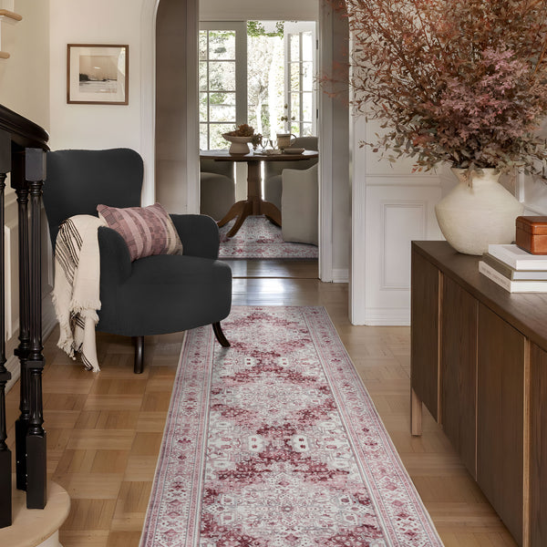 Deal Hallway Runner Pastel Pink Soft Plush Persian Rug Machine Washable Mat 80x300cm