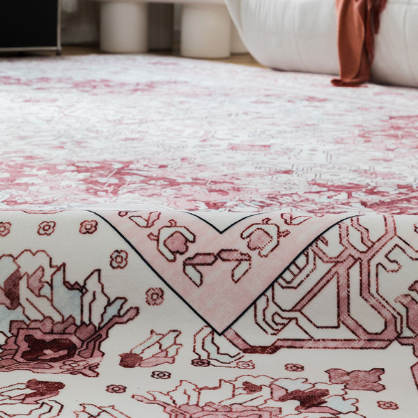 Deal Hallway Runner Pastel Pink Soft Plush Persian Rug Machine Washable Mat 80x300cm