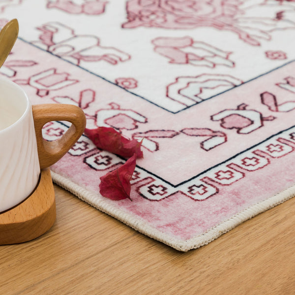 Deal Hallway Runner Pastel Pink Soft Plush Persian Rug Machine Washable Mat 80x300cm