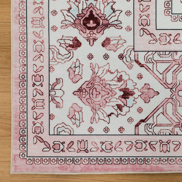 Deal Hallway Runner Pastel Pink Soft Plush Persian Rug Machine Washable Mat 80x300cm