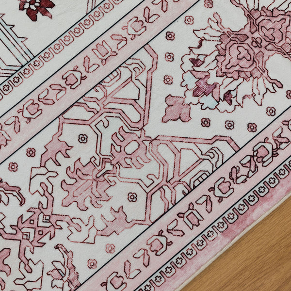 Deal Hallway Runner Pastel Pink Soft Plush Persian Rug Machine Washable Mat 80x300cm