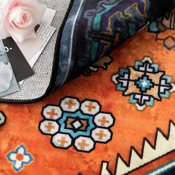 Flash Deal Extra Large Floor Rug Sapphire Blue Orange Beautiful Vintage Plush Carpet Machine Washable