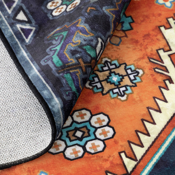 Flash Deal Extra Large Floor Rug Sapphire Blue Orange Beautiful Vintage Plush Carpet Machine Washable