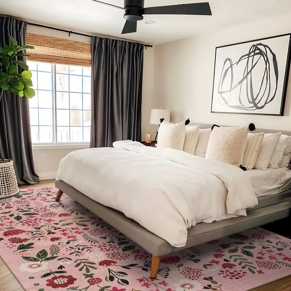 Extra Large Rug Peach Pink Jungle Girls Room Carpet Tropical Floral Mat Machine Washable Runner Rugs