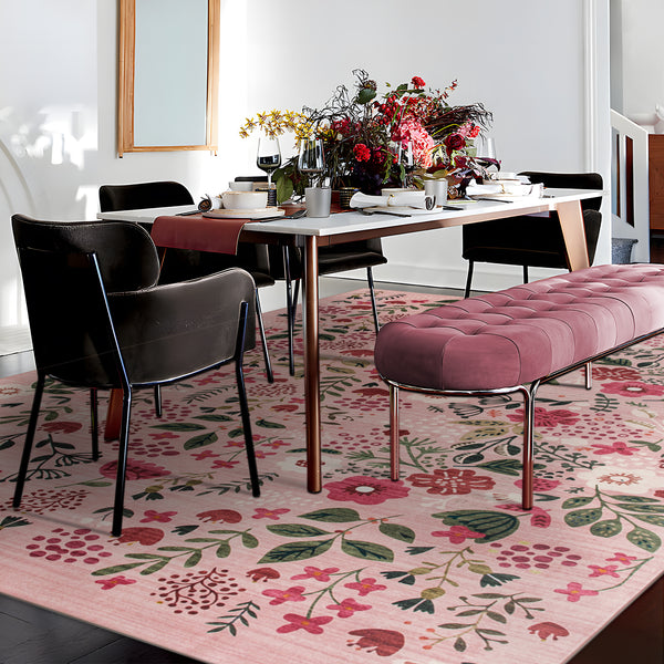 Extra Large Rug Peach Pink Jungle Girls Room Carpet Tropical Floral Mat Machine Washable Runner Rugs