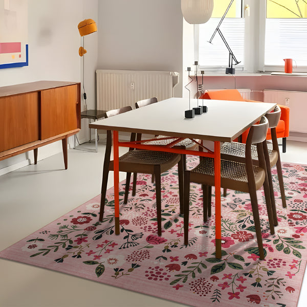 Extra Large Rug Peach Pink Jungle Girls Room Carpet Tropical Floral Mat Machine Washable Runner Rugs