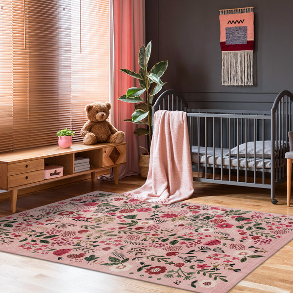 Extra Large Rug Peach Pink Jungle Girls Room Carpet Tropical Floral Mat Machine Washable Runner Rugs