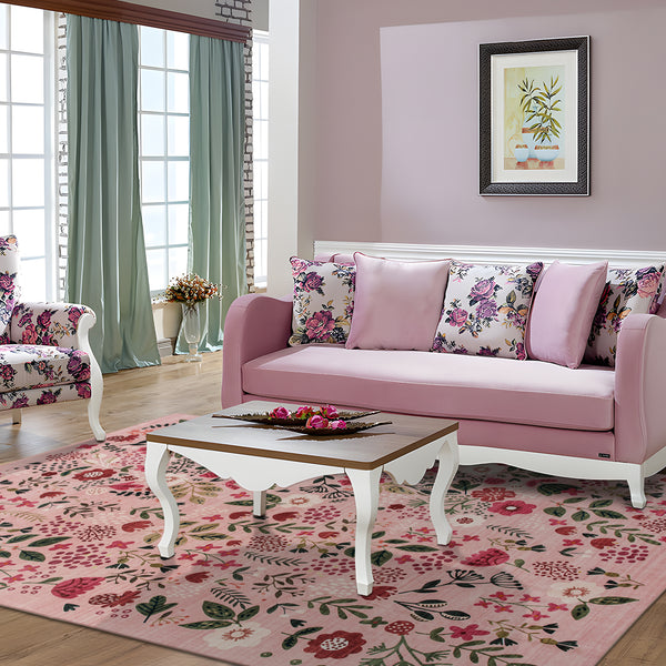 Extra Large Rug Peach Pink Jungle Girls Room Carpet Tropical Floral Mat Machine Washable Runner Rugs