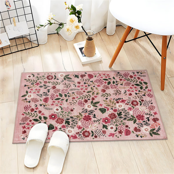 Extra Large Rug Peach Pink Jungle Girls Room Carpet Tropical Floral Mat Machine Washable Runner Rugs