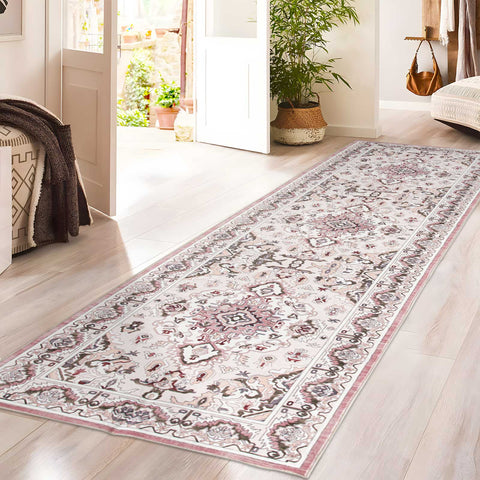 Beautiful Pink Hallway Runner Vintage Retro Corridor Rug Washable Mat 80x300cm