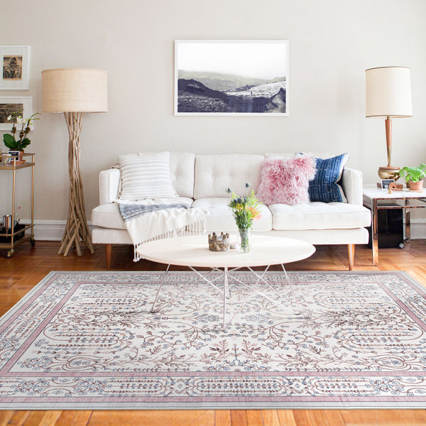 Extra Large Floor Rug Dusty Rose Pink  Beautiful Vines Machine Washable Carpet Non Slip Soft Hallway Rug