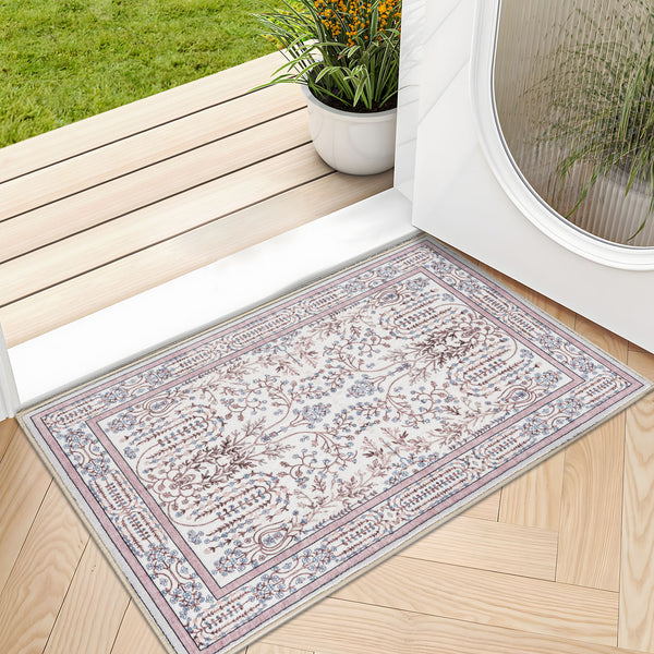 Extra Large Floor Rug Dusty Rose Pink  Beautiful Vines Machine Washable Carpet Non Slip Soft Hallway Rug