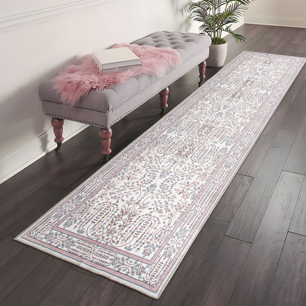 Pink Hallway Runner Charming Vines Rug Washable Non Slip Runners Mat 80x300cm