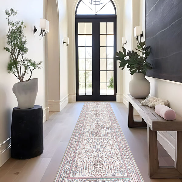 Extra Large Floor Rug Dusty Rose Pink  Beautiful Vines Machine Washable Carpet Non Slip Soft Hallway Rug