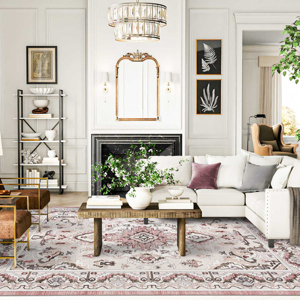 Flash Deal Extra Large Rug Pink Soft Plush Retro Traditional Carpet Machine Washable Runner